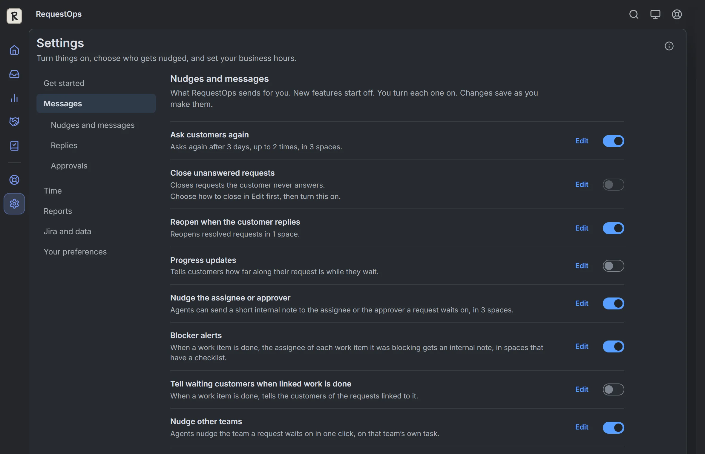 RequestOps: Settings, then Messages