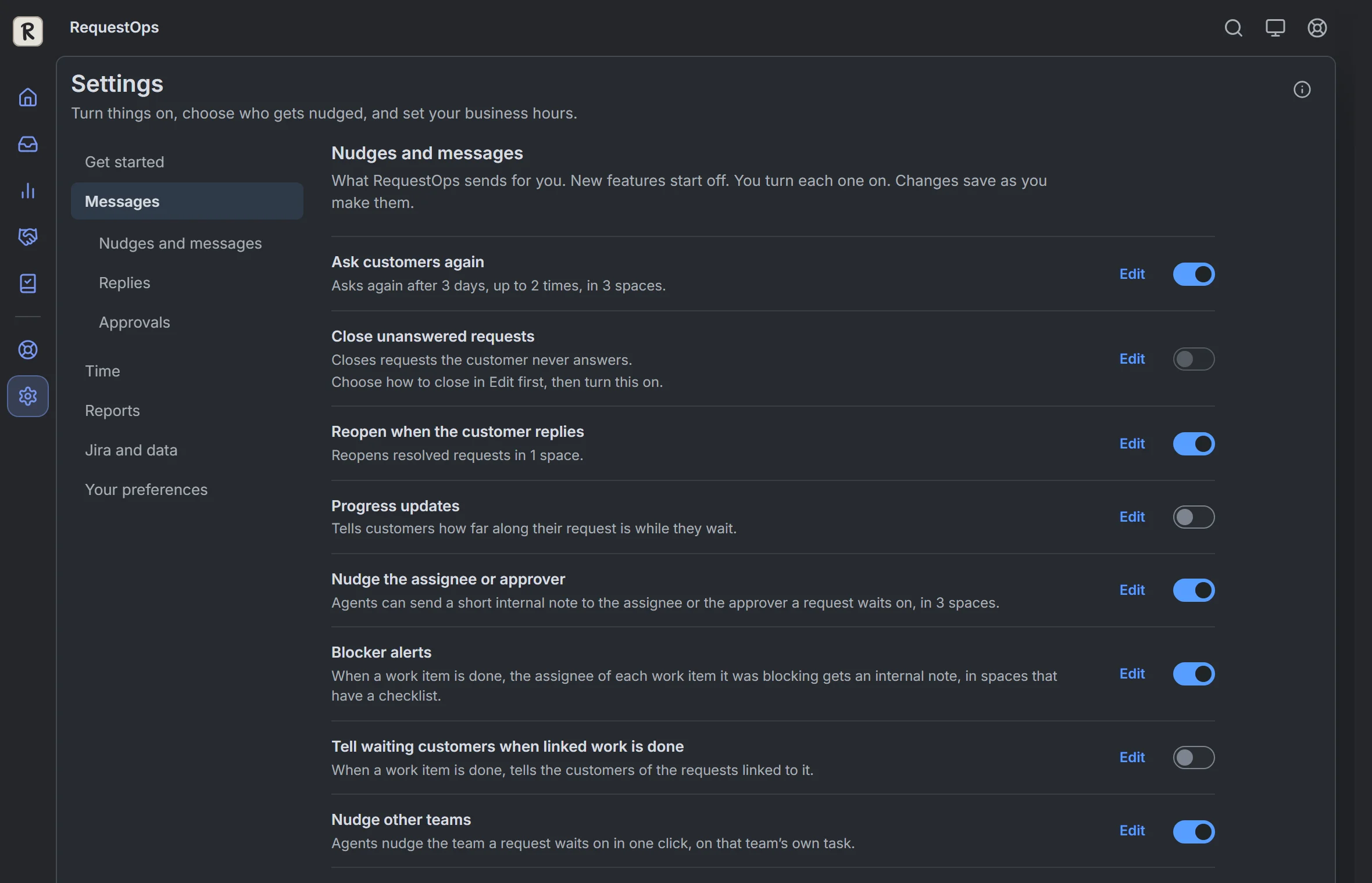 RequestOps: Settings, then Messages
