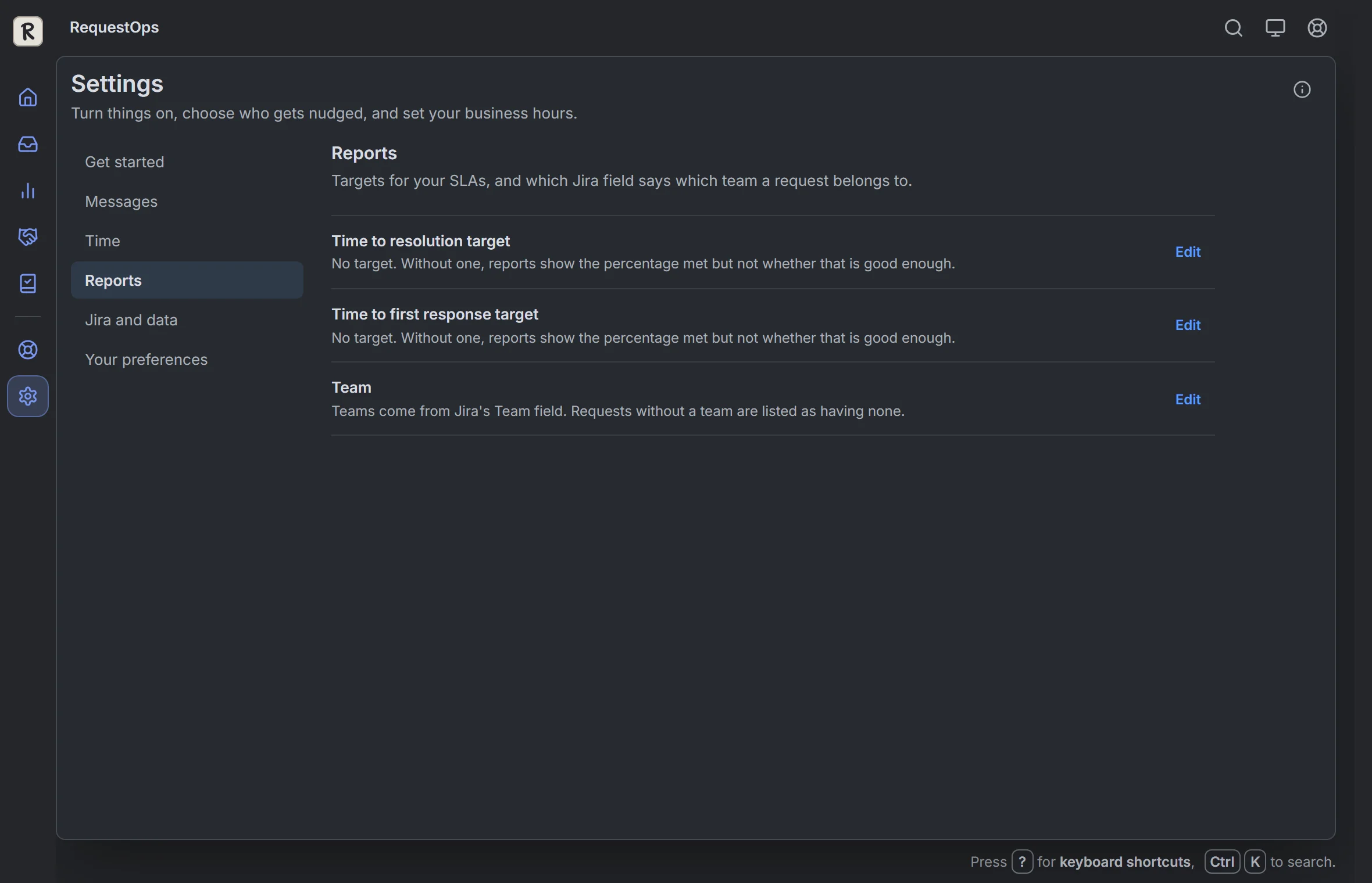 RequestOps: Settings, then Reports