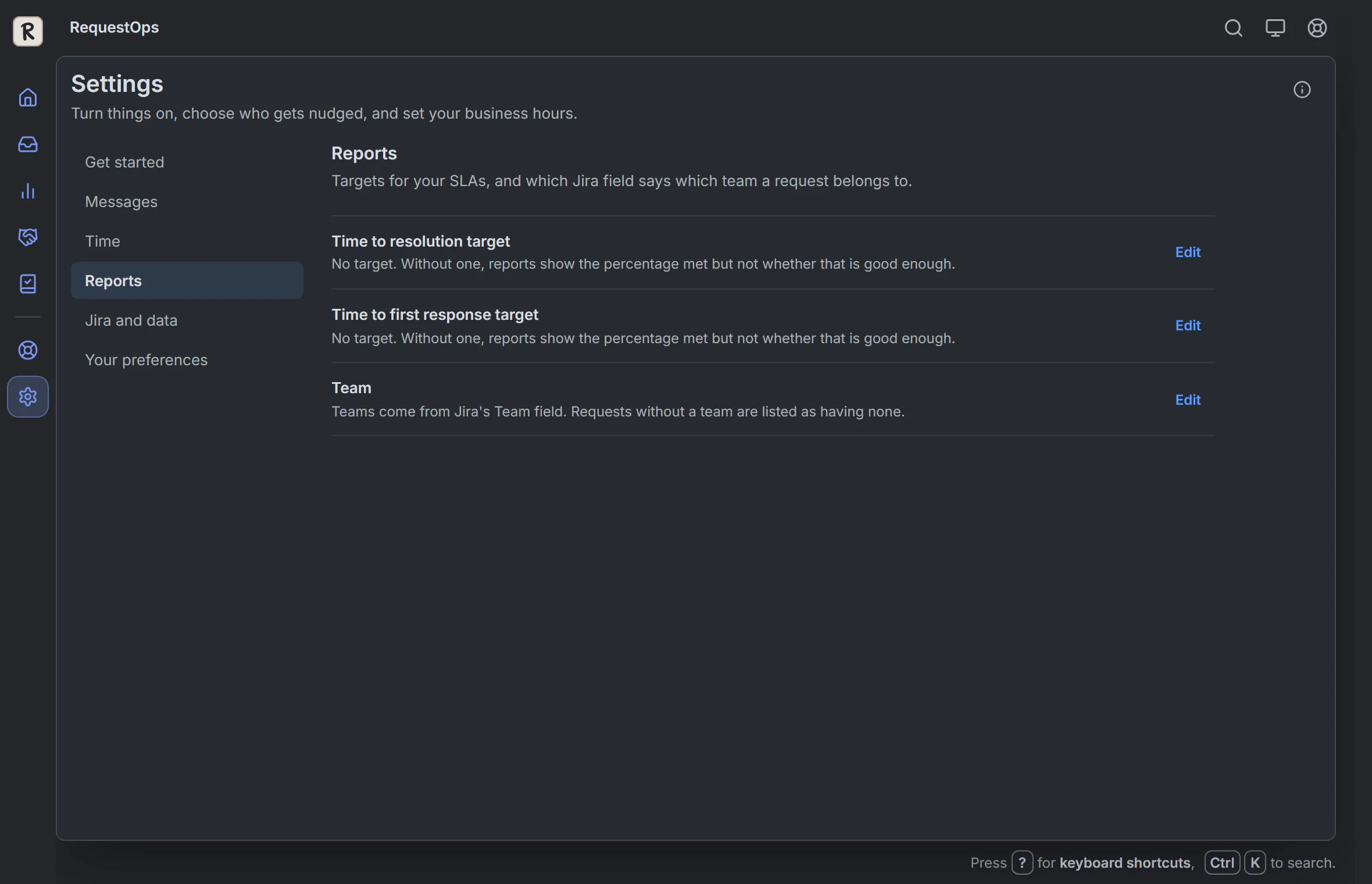 RequestOps: Settings, then Reports