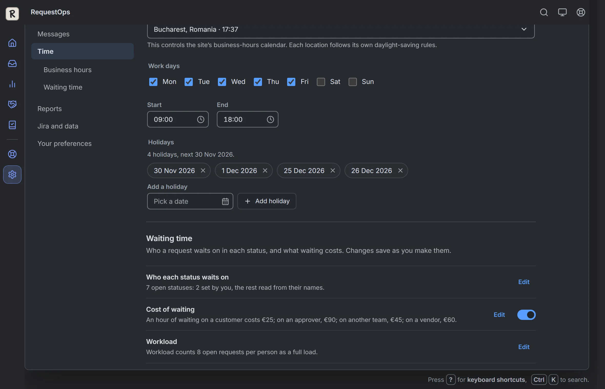 RequestOps: Settings, then Time: waiting time