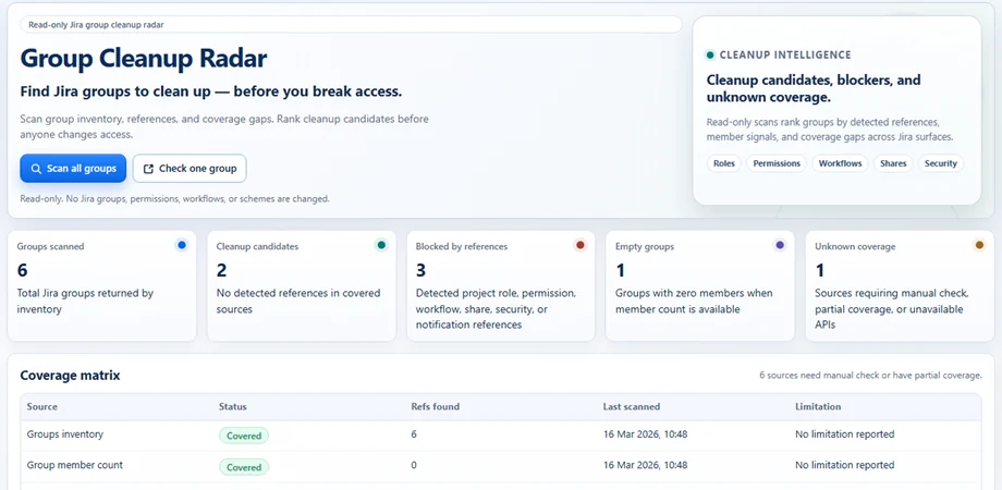 Group Cleanup Radar dashboard preview.