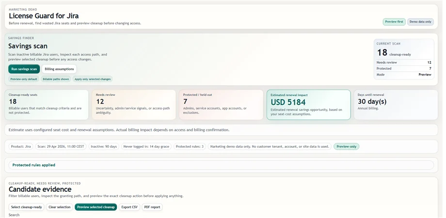 License Guard savings scan preview.