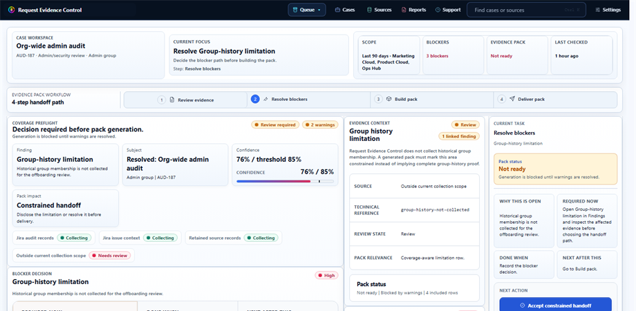 Request Evidence Control source limitation screenshot.