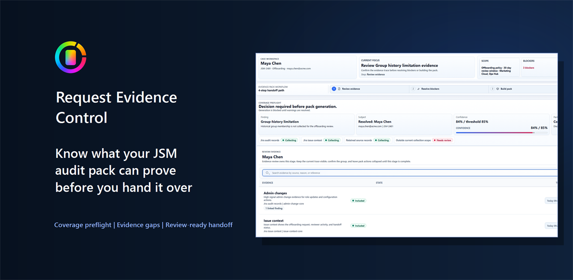Request Evidence Control evidence pack workflow.